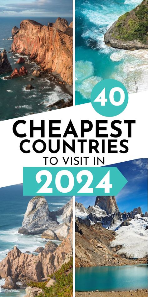 Are you planning your next trip? Find out the top 40 cheapest countries to visit in 2024! You can also find tips on how to travel on a budget to these destinations. Tips on average hotel, hostel, food cost and transportation, and daily suggested budget for vacations. #travelhacks #cheaptravel #budgettravel #cheapdestinations #travel #travelonabudget #traveldestinations Hostel Food, Cheapest Countries To Visit, Cheap Countries To Travel, Cheap Places To Travel, Top Places To Travel, Food Cost, Budget Friendly Travel, Travel Inspiration Destinations, Countries To Visit