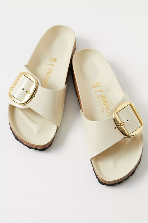 Madrid Big Buckle High Shine Birkenstock | Free People Madrid Big Buckle, Birkenstock Madrid Big Buckle, Birkenstock Sandals Arizona, Two Strap Sandals, Birkenstock Brown, Birkenstock Black, Birkenstock Women, Birkenstock Sandals, Silver Sandals