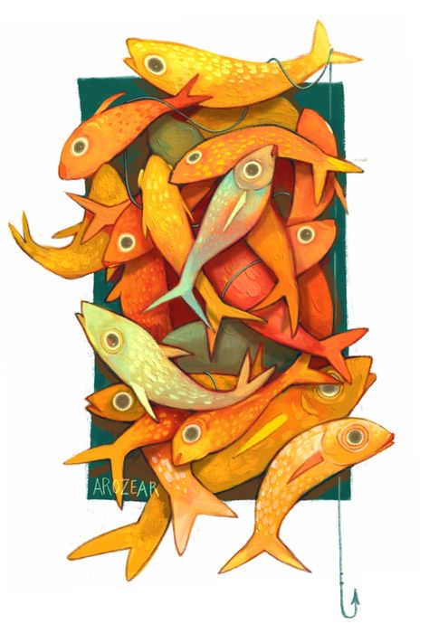 Digital card study; a pile of fish 🐟 Out Of The Box Art Ideas, School Of Fish Art, School Of Fish Illustration, Sea Fish Illustration, Fish Illustration Design, Fish Illustration Art, Fishes Illustration, Fish Digital Art, Sun Fish