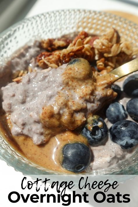 Cottage Cheese Overnight Oats Oatmeal With Cottage Cheese, Overnight Oats Coconut Milk, Cottage Cheese Overnight Oats, Oatmeal Cottage Cheese, Triglycerides Diet, Vanilla Almond Granola, Blueberry Overnight Oats, Protein Baking, Almond Granola