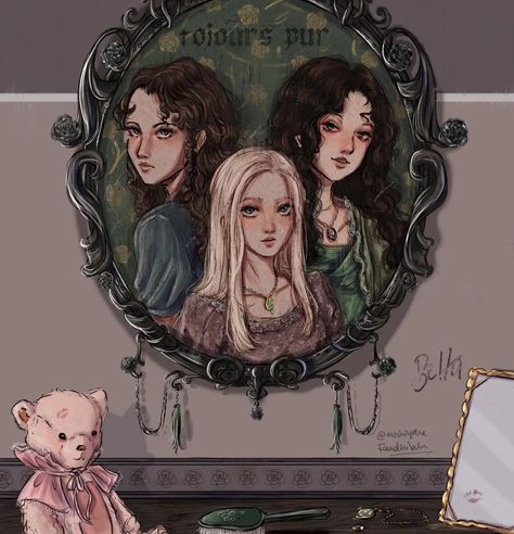 The Black Sisters, Slytherin Gryffindor, Malfoy Family, Marauders Fan Art, Ancient Houses, Harry Potter Illustrations, Black Sisters, Harry Potter Artwork, Bellatrix Lestrange