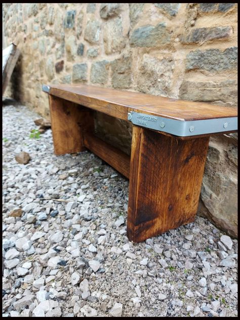 Rustic Style Scaffold Board Bench Timber Steps, Front Porch Bench, Handmade Shelf, Reclaimed Table, Porch Bench, Wooden Garden Benches, Outdoor Benches, Scaffold Boards, Pine Walls