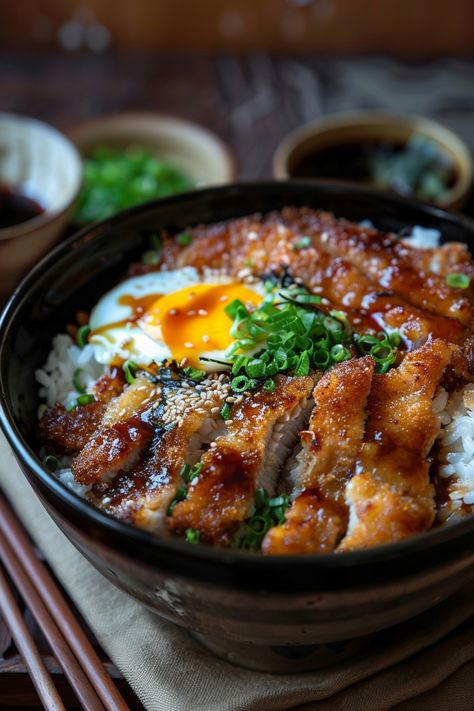 Indulge in the delicious flavors of Japanese cuisine with a homemade katsudon! This iconic dish features crispy deep-fried pork cutlets simmered in a savory broth and topped with a perfectly cooked egg. Whether you're craving a comforting meal or looking to impress your guests, katsudon is sure to satisfy any palate. Follow our easy recipe for an authentic taste of Japan right in your own kitchen. Japanese Easy Food Recipes, Japanese Homemade Food, Dinner Ideas Japanese, Japanese Cooking Recipes, Authentic Japanese Food, Katsudon Sauce, Delicious Japanese Food, Japanese Comfort Food, Easy Japanese Recipes Dinners