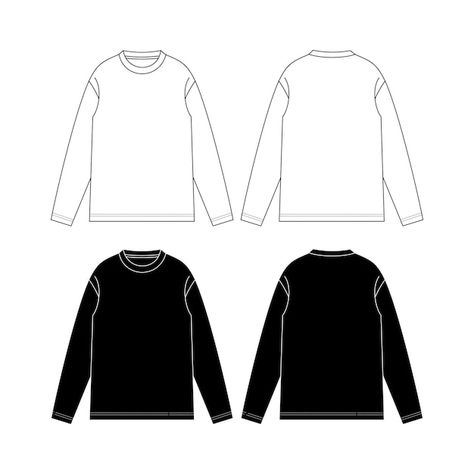 Vector long sleeve shirt fashion flat te... | Premium Vector #Freepik #vector Fashion Template, Drawing Template, Fashion Templates, Tshirt Fashion, Drawing Templates, Back View, White Colour, Unisex Tshirt, Shirt Fashion