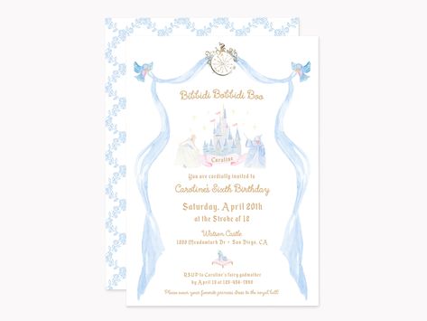 Personalize these whimsical fairytale invitations for a princess themed baby shower, birthday party, or other special event. ★ WHAT'S INCLUDED * Set of 5x7 flat invites and envelopes * Sturdy, 100-lb. matte white cardstock * Premium, 80-lb. smooth white envelopes * Packaged in clear boxes for easy storage ★ RELATED ITEMS Cinderella Stationery Set * A2 Note Cards: https://etsy.me/3SfwvZM * A7 Note Cards: https://etsy.me/3Sunlsv * Gift Tags: https://etsy.me/3RTRT6I ★ EDITABLE TEMPLATE If you prefe Cinderella Theme Birthday, Cinderella Party Invitations, Princess Themed Baby Shower, Cinderella Birthday Party Invitations, Cinderella Baby Shower, Fairytale Invitation, Cinderella Invitations, Princess Party Invitations, Baby Shower Princess Theme