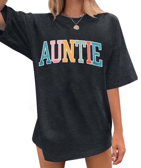 PRICES MAY VARY. Material : This women oversize auntie shirt is made of soft stretchy cotton blend fabric, the fabric is super soft, breathable, skin-friendly, It wont shrink or discolor after wash, the soft material could make you feel more comfy and relaxed. Features : auntie letter Graphic t-shirt for women, friend aunt shirt,auntie tshirt for women ,auntie life shirt aunt and uncle shirts, best aunt auntie gifts from nephew. Casual short sleeve t shirt, classical crewneck design, and makes a Auntie Baby Shower Shirts, Casual Tops With Name Print For Loungewear, Crew Neck Top For Mother's Day Loungewear, Crew Neck Top For Loungewear On Mother's Day, Casual Tops For Mother's Day Loungewear, Casual Oversized Tops For Mother's Day, Crew Neck Top For Loungewear, Cheer Aunt Shirt Ideas, Relaxed Fit Letter Print Shirt For Loungewear