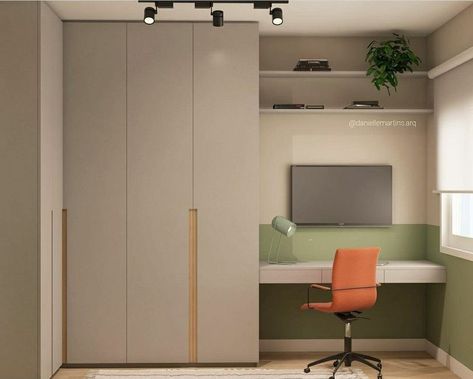 Wadroob Design With Study Table, Wardrobe Small Bedroom, Modern Bedroom Wardrobe Design, Closet Con Tv, Wardrobe Small, Modern Bedroom Wardrobe, Tiny Bedroom Design, Bedroom Workspace, Garage To Living Space