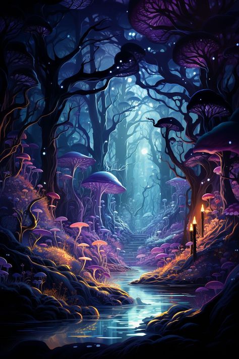 Wonderland Landscape Art, Art Deco Winter Illustration, Enchanted Snow Forest, Fantasy Magical Forest, Ipad Wallpaper Fantasy Art, Digital Art Fantasy Magic, Fantasy Worlds Inspiration, Fae Background, Mystical Forest Background