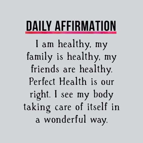 Karla S (K.S) on Instagram: “Daily affirmation. I am healthy, my  family is healthy, my  friends are healthy.  Perfect Health is our  right. I see my body  taking care…” My Health My Right, Health Affirmations Positive Family, Healthy Dream Board, Good Health Affirmations Family, My Family Is Healthy Vision Board, Family Is Healthy Affirmation, Family Health Quotes, Healthy Life Affirmations, Family Health Affirmations