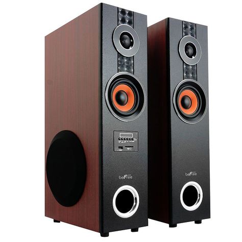 Upgrade your home audio with this Befree Sound 2.1 Channel Powered Bluetooth Dual Wood Tower Speakers with Optical Input. Upgrade your home audio with this Befree Sound 2.1 Channel Powered Bluetooth Dual Wood Tower Speakers with Optical Input. Connect to your audio device for endless audio entertainment for your enjoyment Bluetooth Wired Surround SpeakersWHAT'S INCLUDED Subwoofer Two speakers Remote Speaker wires 23"H x 14.80"W x 15.47"D" Weight: 19.45 lbs. Requires two AAA (not included) Connec Speakers Design, Bluetooth Speakers Design, Speaker Building, Home Theater Sound System, Audiophile Speakers, Speaker Amplifier, Surround Speakers, Speakers For Sale, Tower Speakers