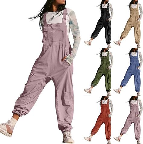 Amazon.com: Hiking Overalls for Women Loose Fit Hit the Hills Overalls One Piece Sleeveless Harem Jumpsuits Casual Cargo Jogger Jumpsuit with Pockets Adjustable Strap Bib Overalls Summer Rompers Y2k Clothes : Clothing, Shoes & Jewelry Ladies Dungarees, Jumpsuit Damen Elegant, Jogger Jumpsuit, Workwear Overalls, Overalls Vintage, Bandage Jumpsuits, Overalls For Women, Long Pant Jumpsuit, Strap Pants