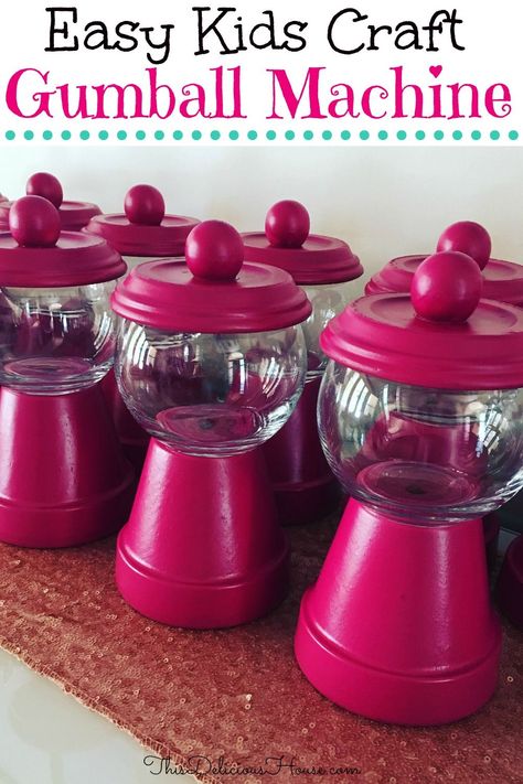 Valentines Gumball Machine Diy, Clay Pot Centerpieces Table Decorations, Diy Gumball Machine Valentines Day, Mini Gumball Machine Diy, Gumball Machine Party Favors, Pink Gumball Machine, Diy Bubble Gum Machine, Gumball Machine Party, Gumball Craft