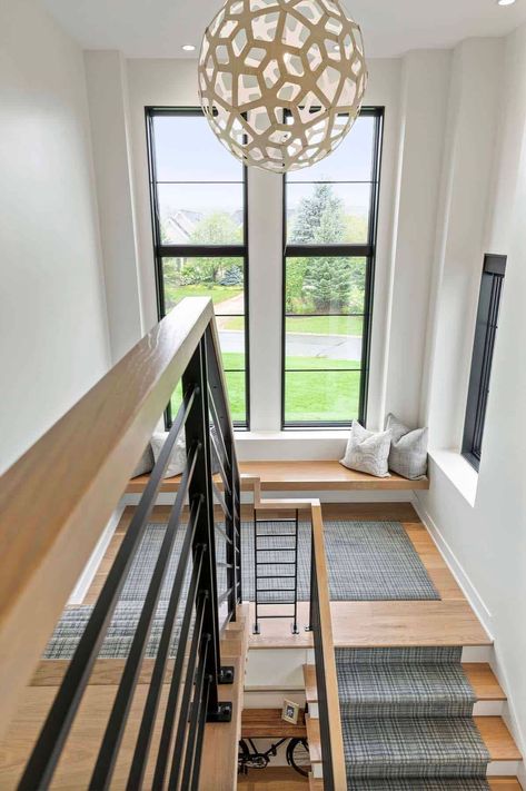 Dream Home Tour: A beautiful and inviting Tudor home in Minnesota Tudor Home, Stairs Window, Window Seat Design, Custom Railing, Stairs Design Modern, Built In Seating, Home Stairs Design, Modern Stairs, Modern Windows