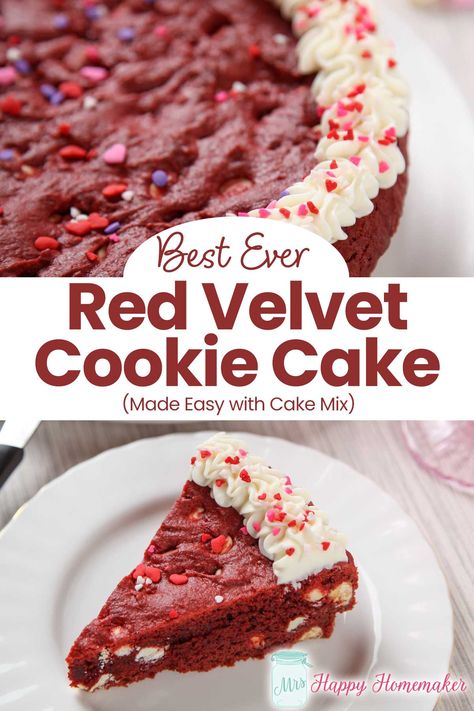 Red Velvet Cookie Cake Red Velvet Cake Mix Recipes, Red Velvet Cake Moist, Red Velvet Cookie Cake, Red Velvet Cake Cookies, Homemade Cake Mixes, Boxed Cake Mixes Recipes, Red Velvet Cake Mix, Chocolate Chip Cookie Cake, Red Velvet Cheesecake