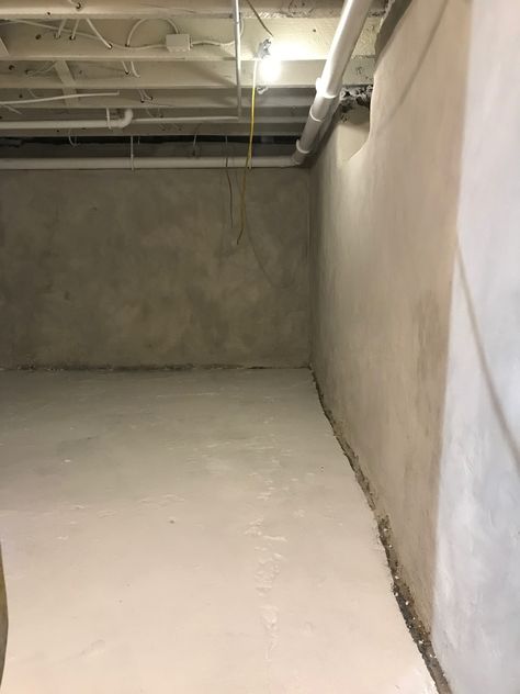 #Pearlgoesmodern Basement Progress: New Walls, Floors & Ceilings! Texture Basement Walls, Stucco Basement Walls, Smooth Concrete Wall, Limewash Basement Walls, Basement Cement Wall Ideas, Painting Concrete Walls, Basement Laundry Room Makeover, Concrete Basement Walls, Skim Coating