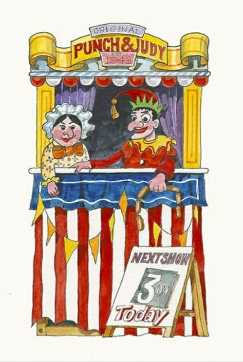 Punch and Judy show Grand Guignol, Punch And Judy, Year 1, The Seaside, Kids Watches, Original Watercolor Painting, Print Gifts, Puppets, Watercolor Paper