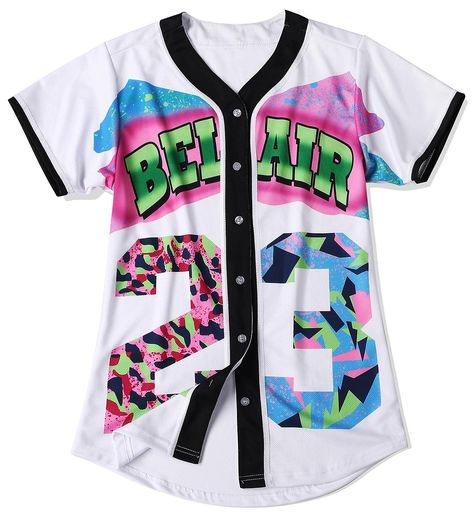 PRICES MAY VARY. SIZE AND FITTING: hip hop button down baseball jersey's size are US standard size and loose fit, if you have big belley and wide shoulders, we recommend you to go up one size Material: Polyester; Fabric: Mesh fabric Fits true to size, Just take your normal size; If you like loose feeling,take one bigger size Breathable, quick dry, Comfortable Soft Feel The 90s Fashion, Jersey Party, Wide Shoulders, Unisex Clothes, Outfit For Women, Baseball Jersey Shirt, Jersey Outfit, 90s Outfit, Jersey Design