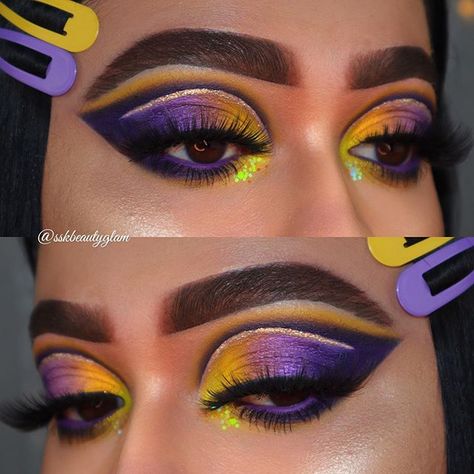 SHAKHNOZA SALAMOVA en Instagram: “Follow @sskbeautyglam for more 💜💛 #flashbackwednesday Happy Wednesday y’all!! Sorry guys no new look today🥺 but sharing with you one of my…” Makeup Collage, Eye Makeup Pictures, Purple Makeup, Makeup Pictures, Happy Wednesday, How To Apply Makeup, Makeup Inspo, Fashion Makeup, Makeup Tips