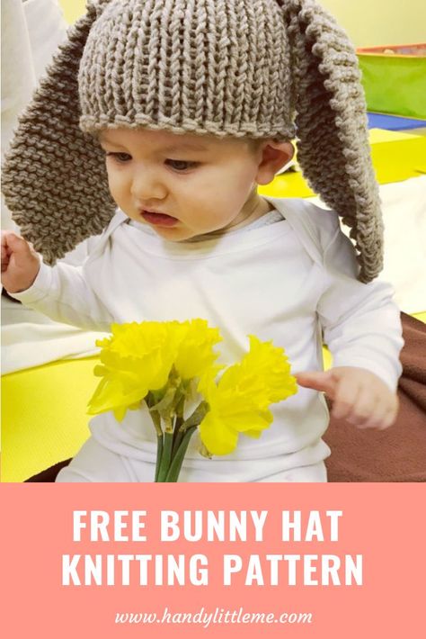 Baby Hats Pattern, Baby Bunny Hat, Baby Hat Free Pattern, Knitted Bunny, Beanie Hat Pattern, Baby Hat Knitting Pattern, Hat Patterns Free, Hat Knitting Pattern, Baby Hat Patterns