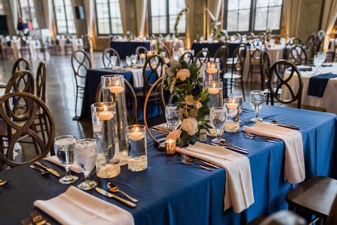 Navy Blue And Copper Wedding Centerpieces, Navy Blue And Rose Gold Flower Centerpieces, Navy And Copper Wedding Table Decor, Rose Gold And Navy Blue Table Decor, Navy Blue And Rose Gold Wedding Table Settings, Rose Gold And Navy Blue Wedding Theme Wedding Table Decor, Navy Blue And Copper Wedding Table Decor, Prescott Wedding, Navy Blue Rosegold Wedding Table Decor