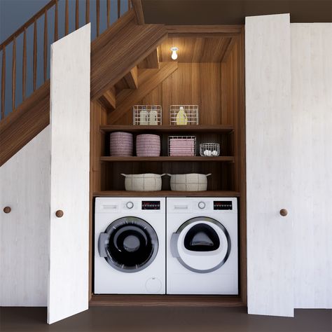 Room Under Stairs, تحت الدرج, Staircase Interior Design, Utility Cupboard, Tiny Laundry Rooms, Staircase Storage, Dream Laundry Room, Laundry Room Inspiration, Design Your Own Home