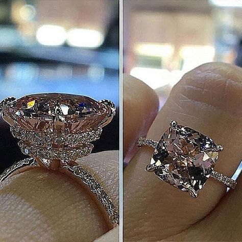 Pink Stone Engagement Rings, Timeless Engagement Ring, Cushion Cut Engagement, Cushion Cut Engagement Ring, Morganite Engagement, Pink Morganite, Sterling Silver Engagement Rings, Double Halo, Morganite Engagement Ring