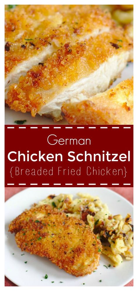 Chicken Schnitzel – A classic german dish made with breaded chicken deep fried until golden brown. Perfect served with spaetzle! Chicken Schnitzel | German Schnitzel | Schnitzel Recipe #dinner #recipe #easyrecipe #chicken #schnitzel #german German Chicken, Chicken Deep Fried, German Schnitzel, Schnitzel Recipe, Schnitzel Recipes, Chicken Schnitzel, Recipe Dinner, Best Chicken Recipes, Breaded Chicken