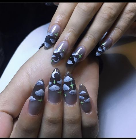 Black Cloud Nails, Cloud Nails, Sky Nails, Black Clouds, Hair Tattoos, Google Sites, Pretty Nails, Cute Nails, Nail Inspo