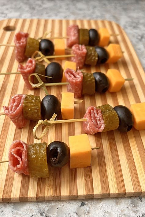 Olive, Cheese and Salami Skewers