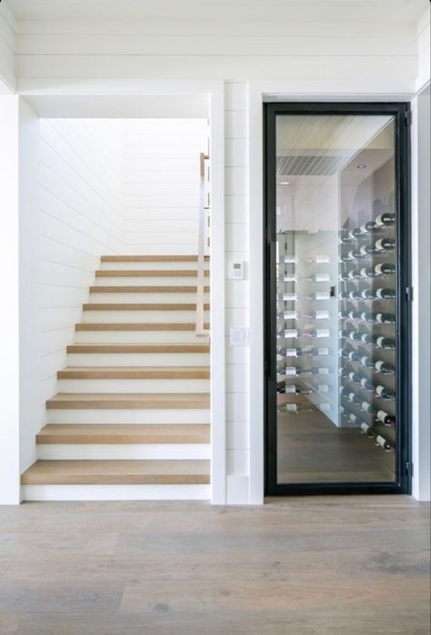 // c e l l a r Modern Stairway, Wine Cellar Closet, Under Stairs Wine Cellar, Beach House Coastal, Wine Cellar Basement, Glass Wine Cellar, Wine Cellar Door, House Coastal, Wine Closet