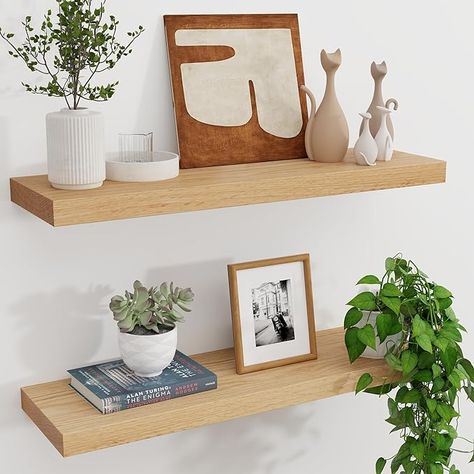 Amazon.com: Solid Oak Floating Shelves - Set of 2, 24" Wide x 8" Deep Wall Mounted Rustic Wooden Display Shelf for Bathroom Bedroom Kitchen Garage with Heavy-Duty Bracket - Natural Oak Finish : Home & Kitchen