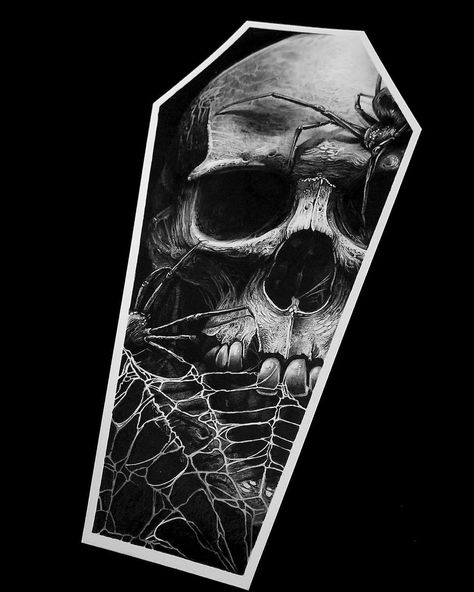 Coffin Tattoo, Black Skull Tattoo, Skull Art Drawing, Artist Tattoo, Creepy Tattoos, Dark Art Tattoo, Horror Tattoo, Skull Tattoo Design, Bristol Board