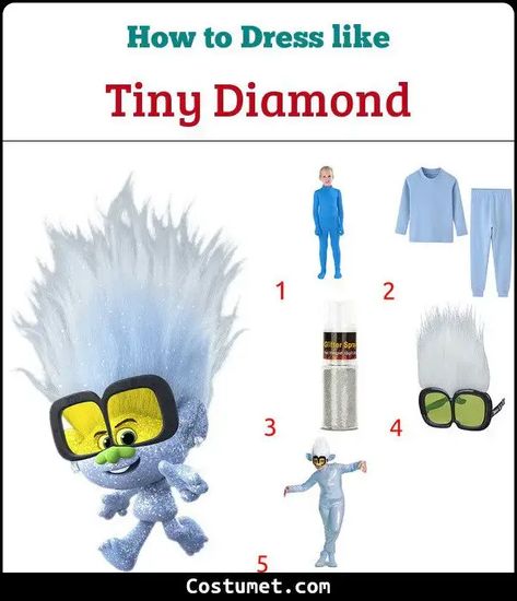 Tiny Diamond Costume Trolls, Diy Tiny Diamond Troll Costume, Trolls Costume Ideas, Tiny Diamond Trolls Costume, Viva Costume Trolls, Tiny Diamond Costume, Tiny Diamond Trolls, Trolls Cosplay, Trolls Halloween Costume