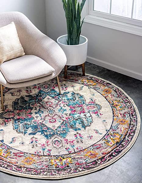 Unique Loom Medici Collection Light Colors Medallion Traditional Beige Round Rug (8' 0 x 8' 0) Shed Colours, Round Area Rug, Turkey Design, Unique Loom, Round Area Rugs, Round Rug, Pile Rug, Traditional Area Rugs, Round Rugs