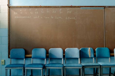 School PHotography Classroom with Chalkboard by Raymond Forbes Photography for Stocksy United #school #highschool #americanschool #chalkboard #blackboard #science #classroom #chair #schoolclassroom School Photography Classroom, Highschool Photography, Classroom Photography, Photography Classroom, Education Images, Classroom Aesthetic, Small Town Mystery, Classroom Chair, Hoshi Woozi