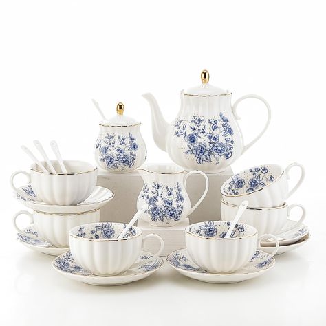 PRICES MAY VARY. COMPLETE TEA SET:This tea set comes with everything you need for tea time.The package includes a teapot,6 tea cups,6 saucers,6 spoons,1 sugar bowl and 1 milk jug,all securely packed in a foam and shockproof gift box. CAPACITY AND SIZE: Teapot: 32oz,Coffee cup:8oz,Milk jug: 8oz,Sugar bowl:8oz. PREMIUM MATERIAL:Made from safe, lead free porcelain. IDEAL GIFT TEA SET:Ideal for any setting, including homes, offices and collections, this tea set makes a beautiful, thoughtful gift for Fine China Tea Set, English Tea Set, Antique Tea Sets, White Coffee Cup, Winter Tea, British Tea, Coastal House, White Coffee Cups, Porcelain Tea Set