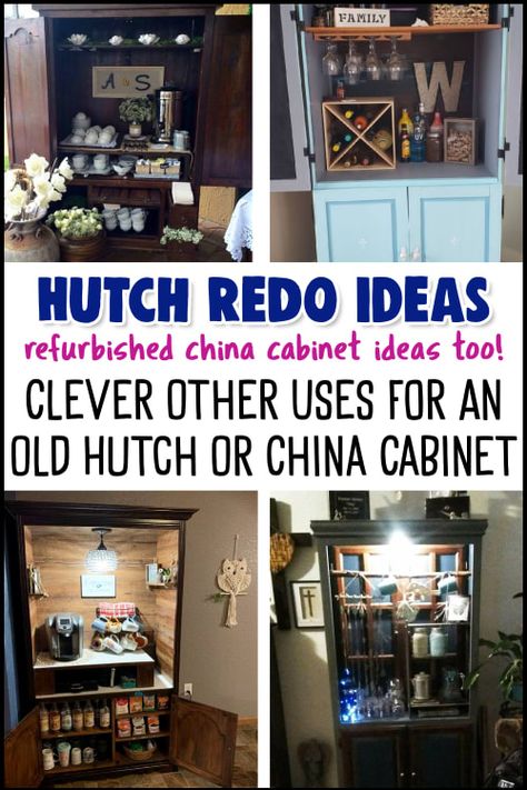 Other Uses For Dining Room, Hutch Makeover Coffee Bar, Dining Room Hutch Makeover, China Cabinet Ideas, Hutch Cabinets, Repurposed China Cabinet, Coffee Bar Hutch, Hutch Redo, China Hutch Makeover