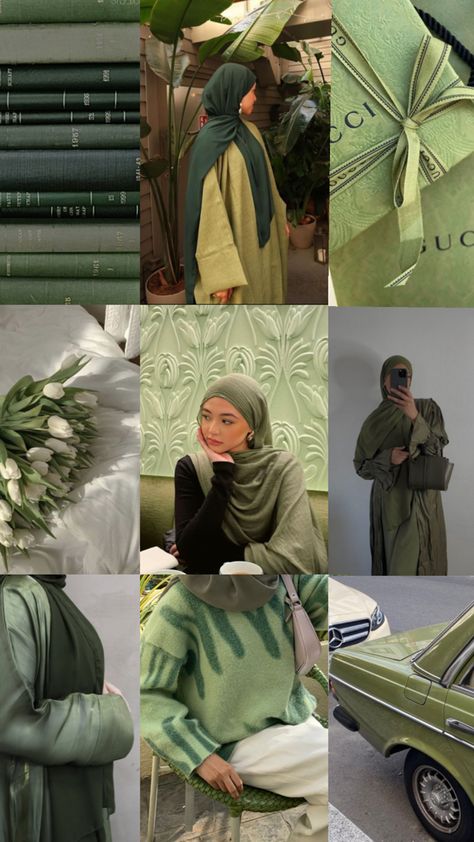 Collage green aesthetics Green Outfit Modest, Green Hijabi Outfits, Green Outfit Hijab, Niqabis Aesthetic, Cute Muslim Outfits, Green Hijab Outfit, Green Abaya, Green Hijab, Green Aesthetics