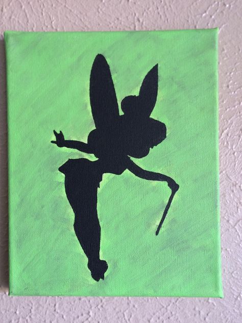 Fairy Painting Ideas Easy, Tinkerbell Painting Easy, Tinkerbell Painting, Tinkerbell Silhouette, Fun Summer Activities, Parking Spot, Disney Crafts, Mini Canvas Art, Mini Canvas