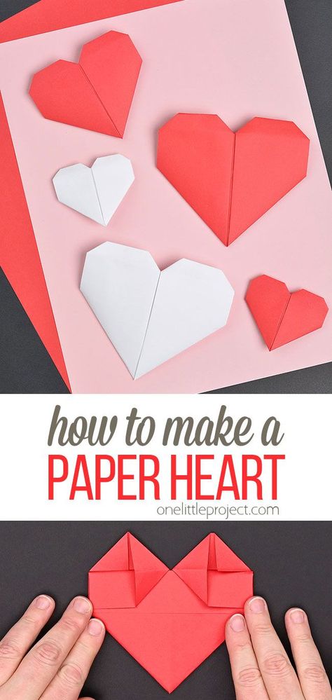 It's SO EASY to make a paper heart, and you can fold one in less than 5 minutes! All you need to make an origami heart is 1 piece of printer paper - it's such a fun low-mess craft for kids, teens, and adults! Give your loved ones an extra special gift for Valentine's Day, Mother's Day, Father's Day or any day! Easy Origami Heart, Valentines Origami, Paper Folding Crafts, Origami Love, Paper Origami, Origami Heart, Creative Valentines, Unique Valentines, Paper Heart