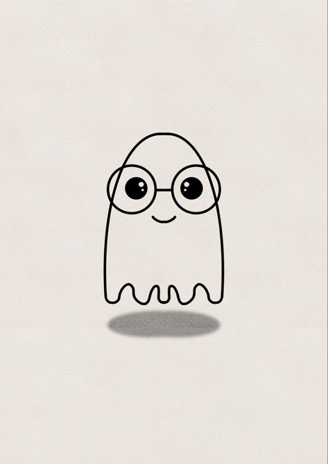 Basic Ghost Drawing, Ghost With Glasses Drawing, Ghost With Glasses Tattoo, Funny Ghost Drawing, Mini Ghost Drawing, Ghost Aesthetic Drawing, Simple Ghost Doodle, Cartoon Ghost Tattoo, Sheet Ghost Drawing