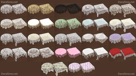 Lace Tablecloth Set (The Sims 4) | DaraSims.net Witchy House, Sims 4 Decades Challenge, Sims 4 Blog, My Sims, Sims 4 Children, Sims 4 House Design, Lace Table, Lace Tablecloth, Lace Decor