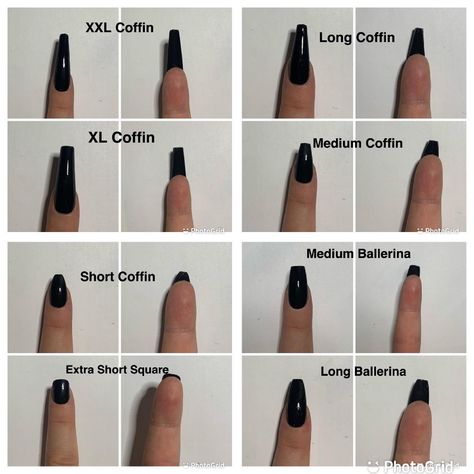 Nail That Go With Everything, Short Coffin Tip Nails, Black Nails Aesthetic Short, Dark Acrilyc Nails, Black Professional Nails, Long And Short Nails On One Hand, Nail Ideas Press On, Black And White Nails With Gems, Solid Black Acrylic Nails