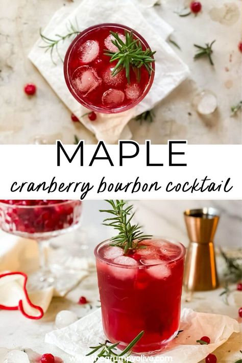 Maple Cranberry Bourbon Cocktail - This vibrant libation combines the robust notes of bourbon with the tangy kick of cranberries, all mellowed out by the sweet embrace of maple syrup. The result? A sip-worthy masterpiece that’s both easy to make and guaranteed to impress. Bourbon Smash, Rosemary Syrup, Bourbon Cocktail, Cranberry Cocktail, Juice Ice, Bourbon Cocktails, Cranberry Juice, Fresh Rosemary, Healthy Options