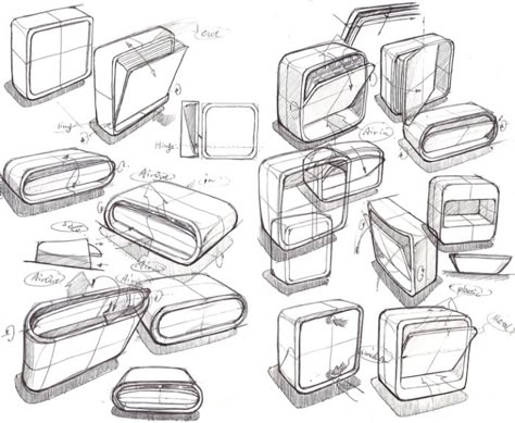 Sketch by Xue Meng at Coroflot.com----제품의 다양한 포지션을 그려놓앗다. Sketches Industrial Design, Design Portfolio Layout, Product Sketches, Sketch Tutorial, Product Sketch, Industrial Design Portfolio, Structural Drawing, Thumbnail Sketches, Industrial Design Product