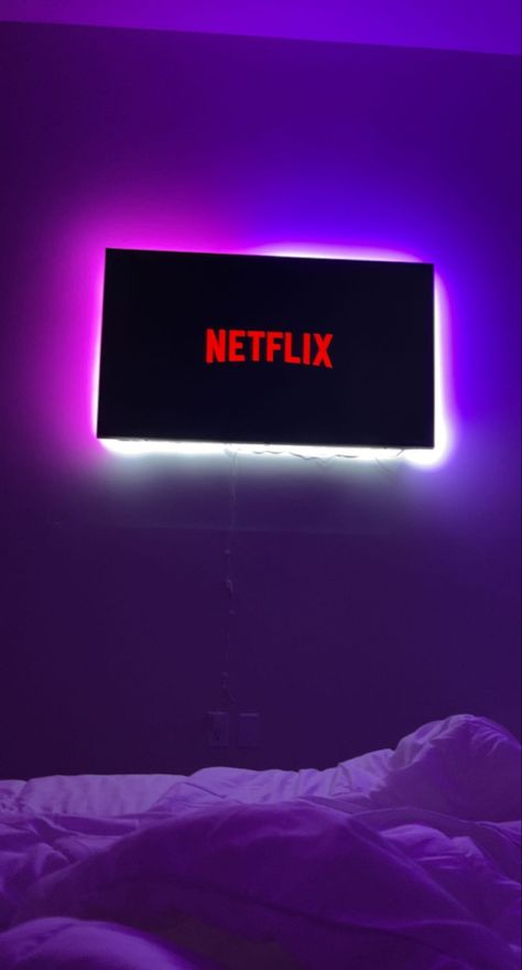 Movie Room Wallpaper, Night Bedroom Snap, Tv In Room Bedroom, Tv In Bedroom Aesthetic, Tv Small, Led Lights Bedroom Aesthetic, Tv Placement, Aesthetic Lights, Bulls Wallpaper