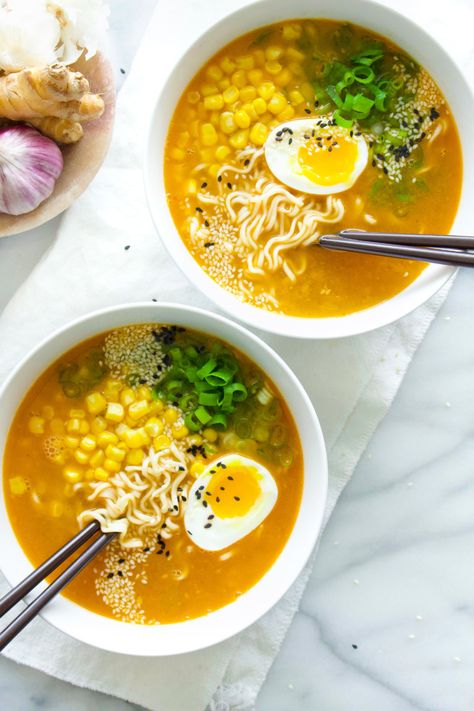 Chicken Miso Ramen - #foodbyjonister Chicken Miso Ramen, Ramen Miso, Miso Chicken, Easy Ramen, Ginger Miso, Sesame Seed Oil, Miso Ramen, Chicken Ramen, Ramen Noodle Soup