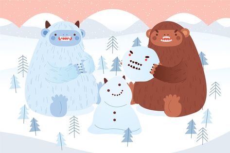 Yeti Illustration, Yeti Abominable, Chemo Party, Bigfoot Illustration, Winter Graphics, Snowman Illustration, Underwater Cartoon, Illustration Animals, Mermaid Cartoon