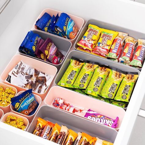 Healthy Snack Drawer In Bedroom, Snack Drawer In Bedroom, Healthy Snack Drawer, Snack Drawer, Snack Organizer, Pack Lunch, Kitchen Drawers, Unhealthy Food, Cabinet Organization