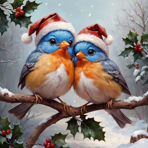 Christmas cute two birds by FreckledVixon Handmade Greeting Card Designs, Christmas Birds, Cute Owls Wallpaper, Christmas Bird, Christmas Cute, Christmas Canvas, Two Birds, Christmas Scenes, Bird Pictures